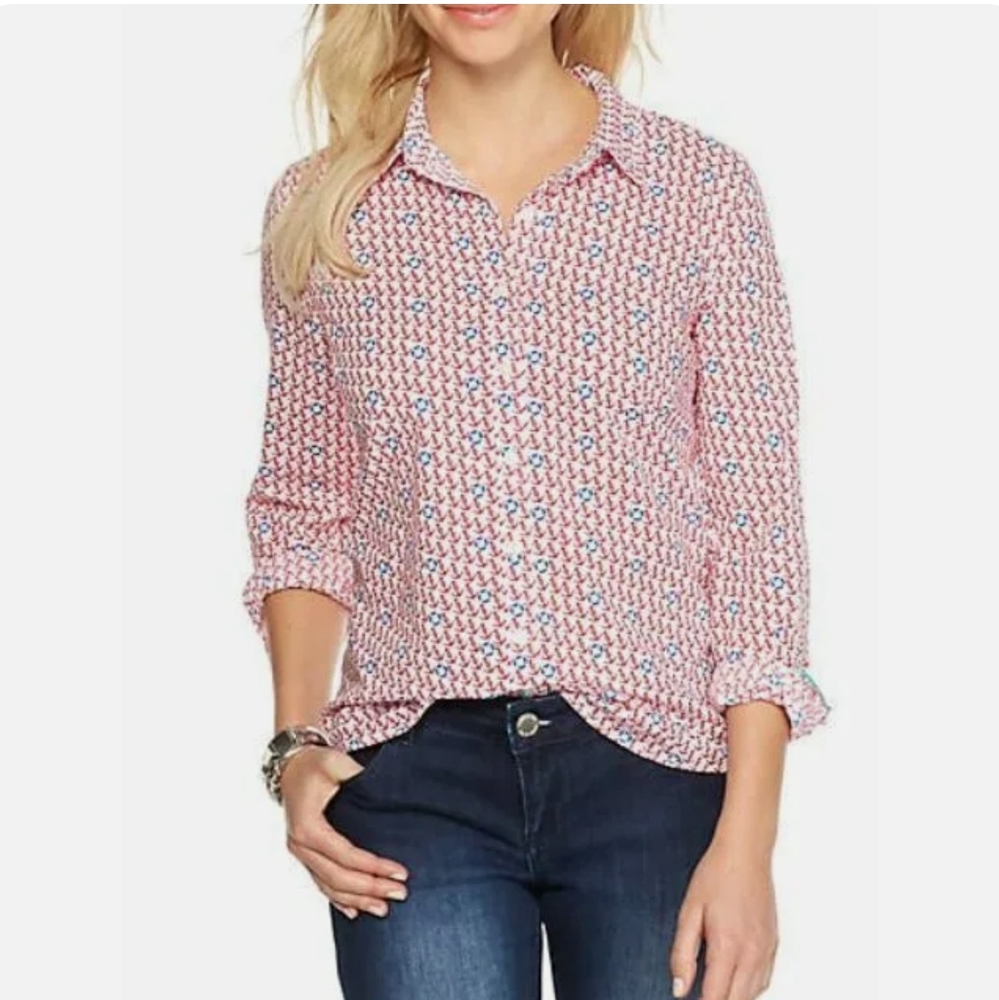 Crown & Ivy Nautical Anchor Button Up Shirt New With Tag Size Medium